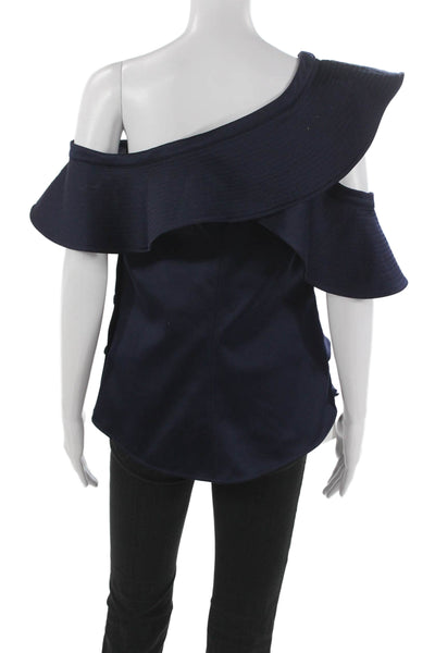 Self Portrait Women Tunic Off the Shoulder Blue Short Sleeve Button Size 6