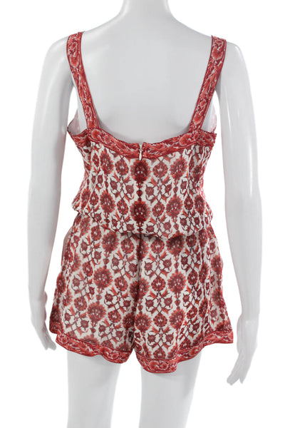 Joie Womens Silk Floral V-Neck Sleeveless Romper Red Drawstring Size S