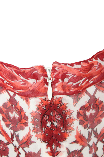 Joie Womens Silk Floral V-Neck Sleeveless Romper Red Drawstring Size S