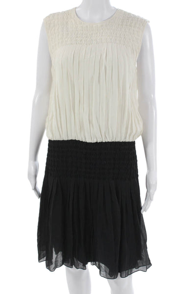 L'Agence Womens Blouson Dress White Silk Sleeveless Round Neck Size S