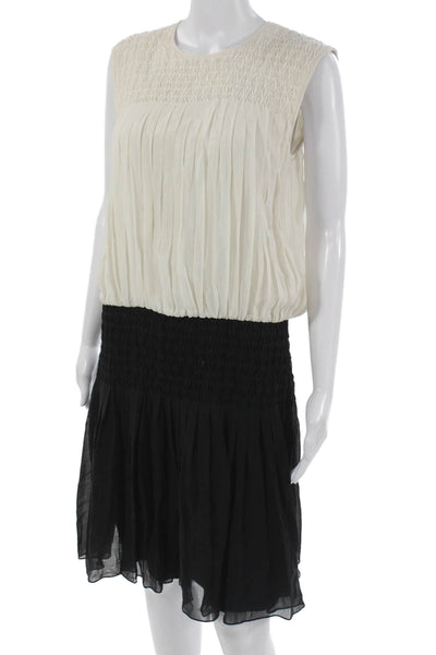 L'Agence Womens Blouson Dress White Silk Sleeveless Round Neck Size S