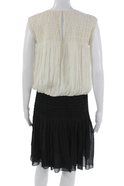 L'Agence Womens Blouson Dress White Silk Sleeveless Round Neck Size S