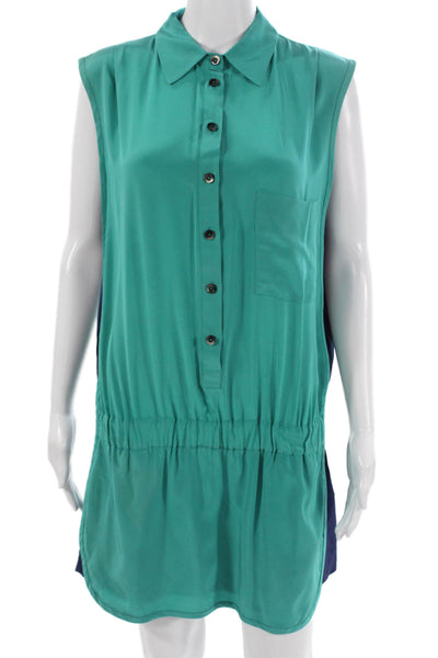 Thakoon Addition Womens Shirt Dress Green Silk Collared Sleeveless Size 10