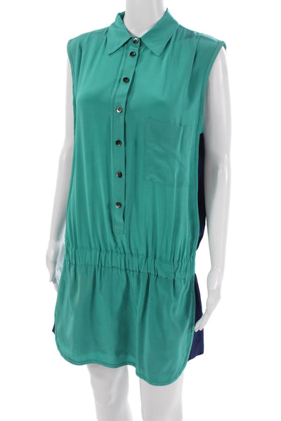 Thakoon Addition Womens Shirt Dress Green Silk Collared Sleeveless Size 10