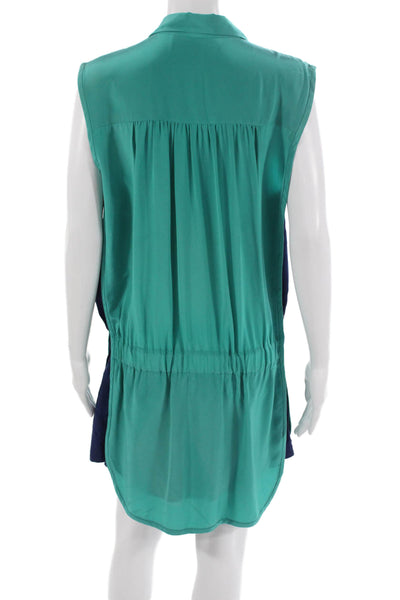 Thakoon Addition Womens Shirt Dress Green Silk Collared Sleeveless Size 10