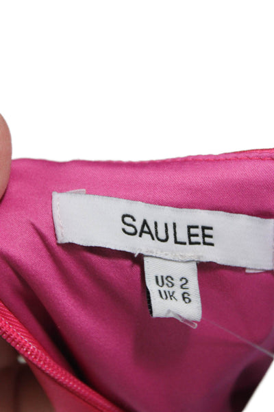 SAULEE Womens Mini Dress Pink Square Neck Sleeveless Zip Acetate Size 2
