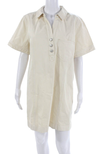 Veronica Beard Women Shirt Dress Ivory Cotton Short Sleeve Size 14