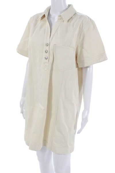 Veronica Beard Women Shirt Dress Ivory Cotton Short Sleeve Size 14