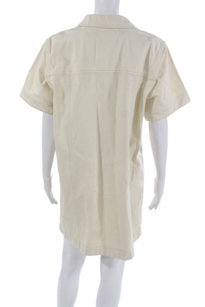 Veronica Beard Women Shirt Dress Ivory Cotton Short Sleeve Size 14