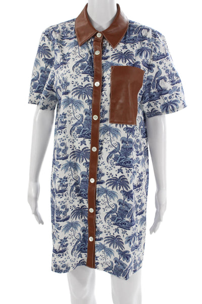 Staud Women Shirt Dress White Cotton Short Sleeve Collared Button Size M