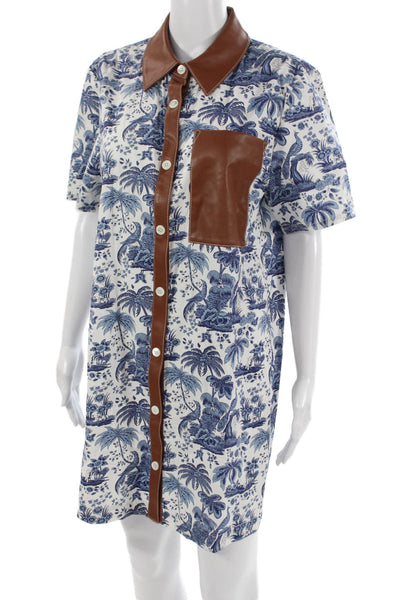 Staud Women Shirt Dress White Cotton Short Sleeve Collared Button Size M