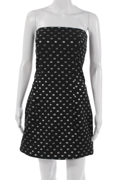 Tanya Taylor Womens Strapless Silk Polka Dot Mini Dress Black Zip Size 2