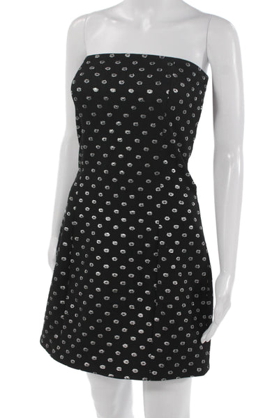 Tanya Taylor Womens Strapless Silk Polka Dot Mini Dress Black Zip Size 2