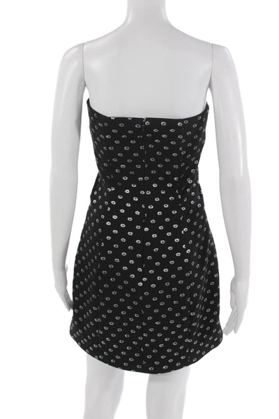 Tanya Taylor Womens Strapless Silk Polka Dot Mini Dress Black Zip Size 2