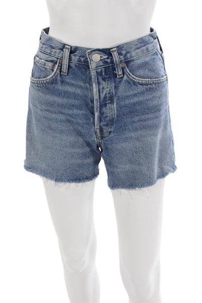 Agolde Womens Cut-Off Blue Cotton Solid Button Shorts Size 23
