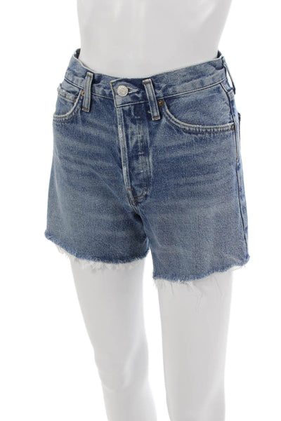 Agolde Womens Cut-Off Blue Cotton Solid Button Shorts Size 23