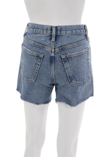 Agolde Womens Cut-Off Blue Cotton Solid Button Shorts Size 23