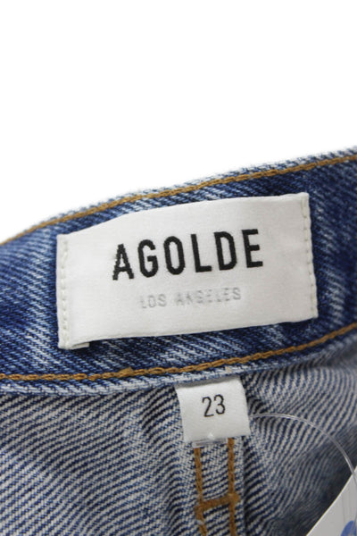 Agolde Womens Cut-Off Blue Cotton Solid Button Shorts Size 23