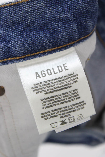Agolde Womens Cut-Off Blue Cotton Solid Button Shorts Size 23