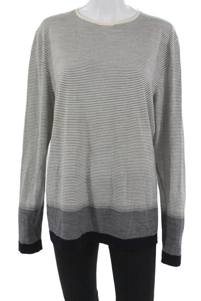 Theory Womens Ivory Wool Striped Crew Neck Pullover Sweater Long Sleeve Size L