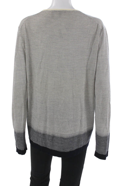 Theory Womens Ivory Wool Striped Crew Neck Pullover Sweater Long Sleeve Size L