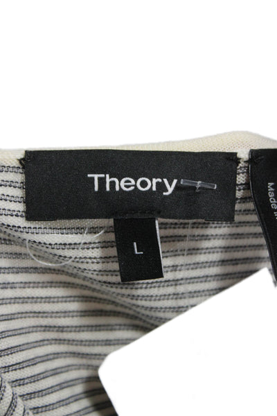 Theory Womens Ivory Wool Striped Crew Neck Pullover Sweater Long Sleeve Size L