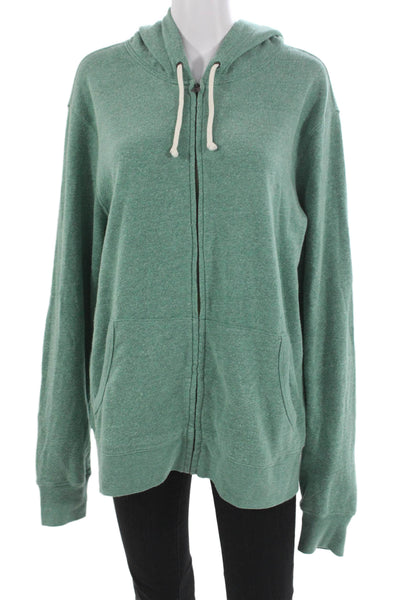 J Crew Unisex Adults Green Full Zip Hoodie Cotton Long Sleeve Size L