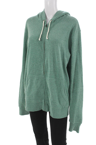 J Crew Unisex Adults Green Full Zip Hoodie Cotton Long Sleeve Size L