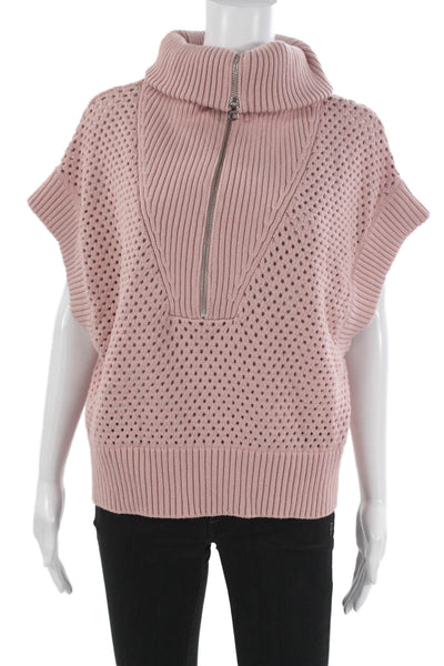 Varley Womens Cowl Neck Cotton Pullover Sweater Pink Short Sleeve Size XL