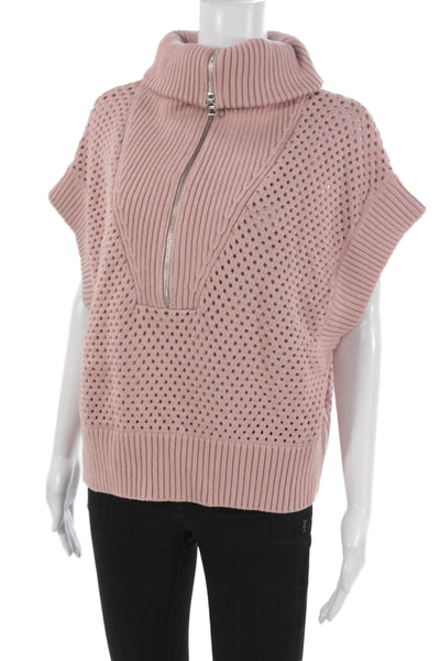 Varley Womens Cowl Neck Cotton Pullover Sweater Pink Short Sleeve Size XL