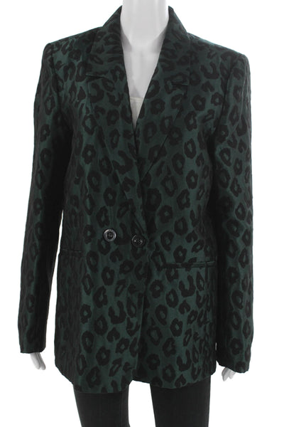 Anine Bing Womens Green Animal Print Basic Jacket Long Sleeve Size L