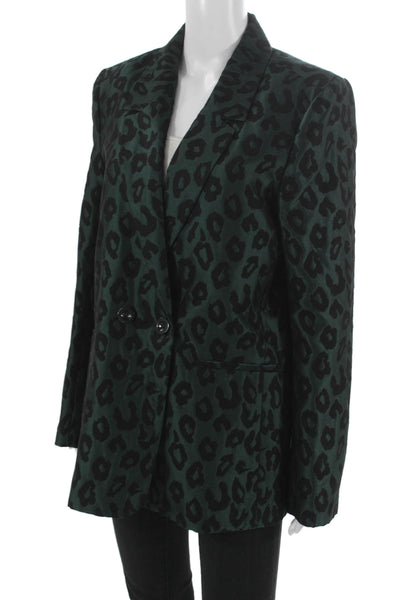Anine Bing Womens Green Animal Print Basic Jacket Long Sleeve Size L