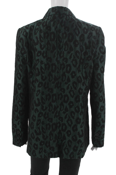 Anine Bing Womens Green Animal Print Basic Jacket Long Sleeve Size L