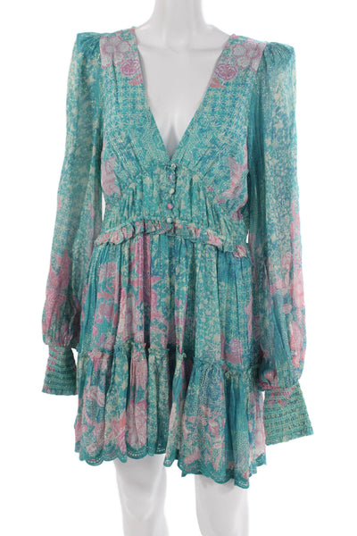 Hemant & Nandita Women A-Line Floral V-Neck Long Sleeve Dress Size PP