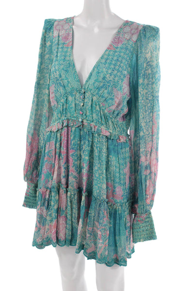 Hemant & Nandita Women A-Line Floral V-Neck Long Sleeve Dress Size PP
