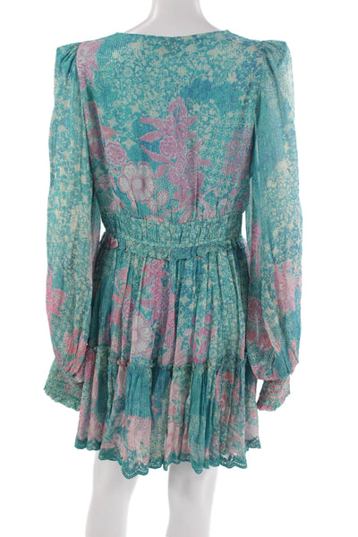 Hemant & Nandita Women A-Line Floral V-Neck Long Sleeve Dress Size PP