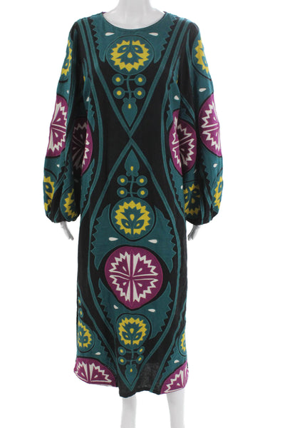 Sea Womens Maxi Dress Multicolor Geometric Longsleeve Round Neck Size XL