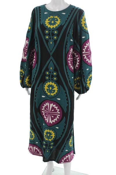 Sea Womens Maxi Dress Multicolor Geometric Longsleeve Round Neck Size XL