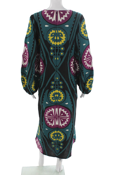 Sea Womens Maxi Dress Multicolor Geometric Longsleeve Round Neck Size XL