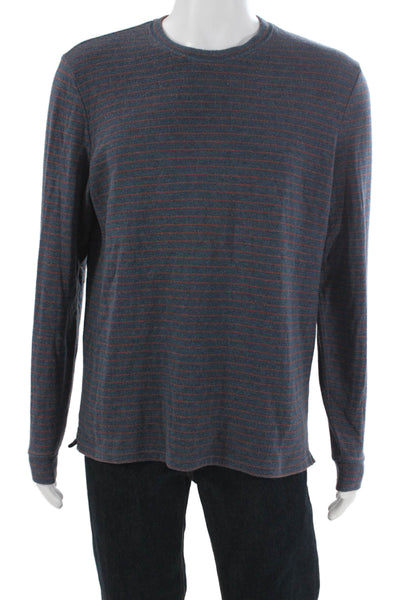Vince Mens Striped Blue Cotton Crew Neck Sweater Long Sleeve Size L