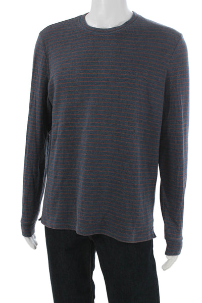 Vince Mens Striped Blue Cotton Crew Neck Sweater Long Sleeve Size L