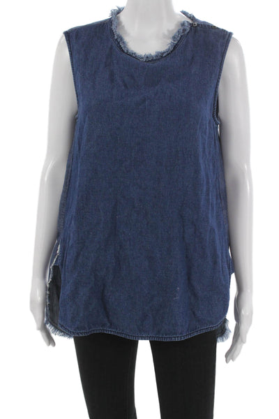 Raquel Allegra Womens Sleeveless Cotton Tunic Blue Round Neck Pullover Size S