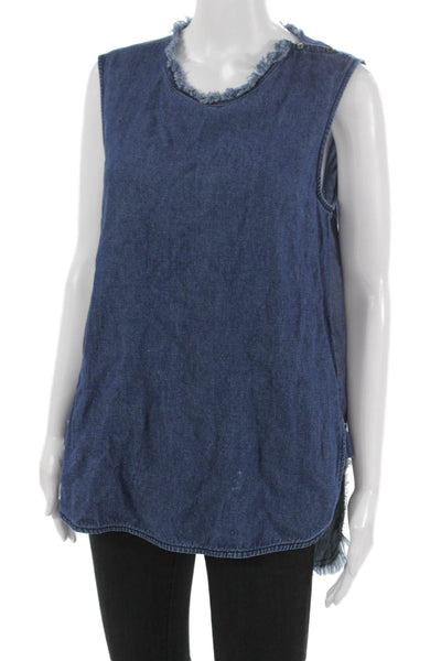 Raquel Allegra Womens Sleeveless Cotton Tunic Blue Round Neck Pullover Size S