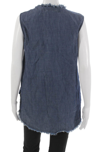 Raquel Allegra Womens Sleeveless Cotton Tunic Blue Round Neck Pullover Size S