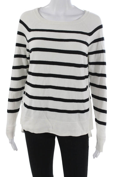 J Crew Womens White Striped Cotton Crew Neck Pullover Sweater Long Sleeve Size S