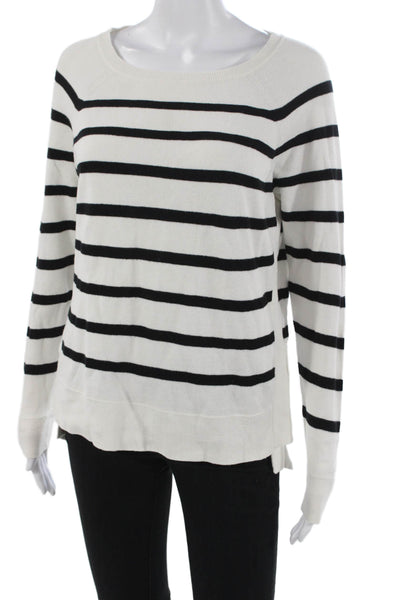 J Crew Womens White Striped Cotton Crew Neck Pullover Sweater Long Sleeve Size S
