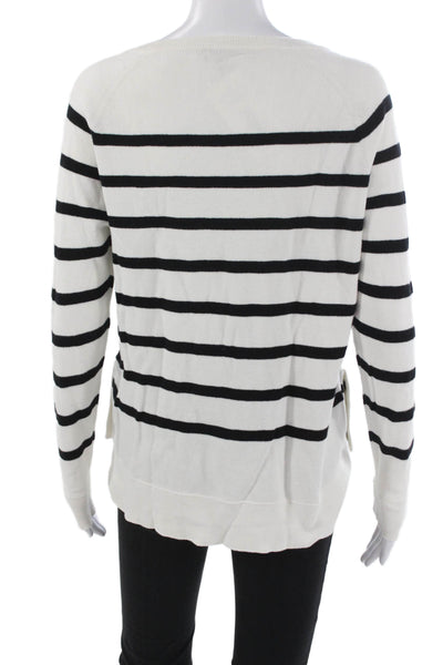 J Crew Womens White Striped Cotton Crew Neck Pullover Sweater Long Sleeve Size S