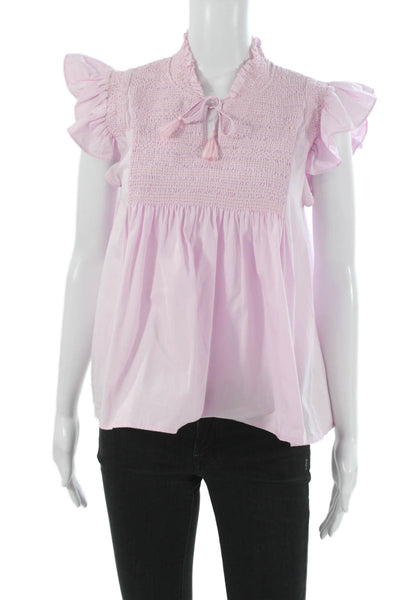Sea Women Pink Basic Cotton High Neck Sleeveless Pullover Blouse Size XS