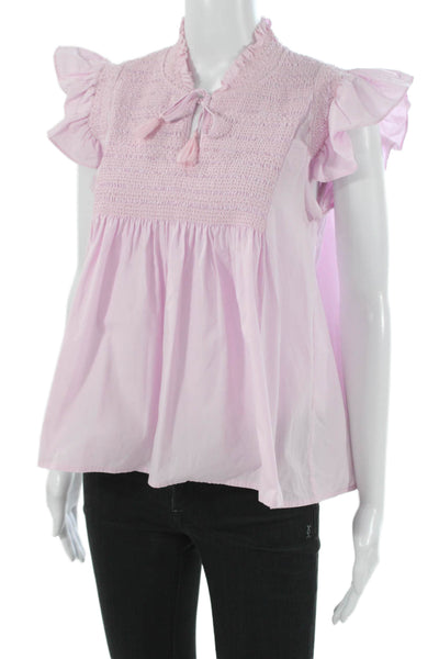 Sea Women Pink Basic Cotton High Neck Sleeveless Pullover Blouse Size XS