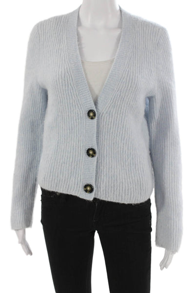 Intermix Women Cardigan Alpaca V Neck Long Sleeve Blue Size S